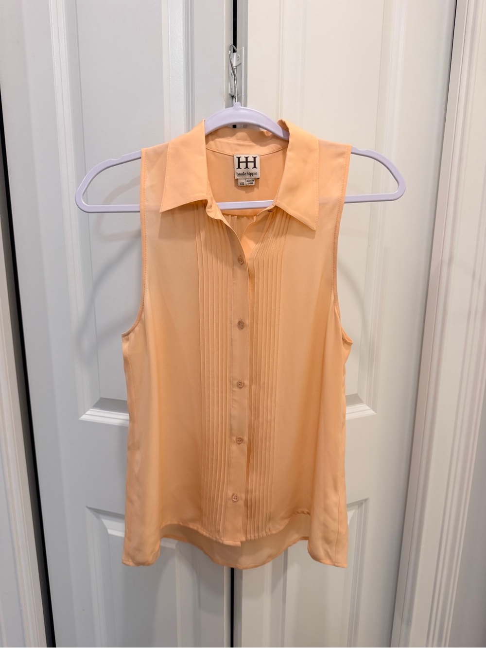 Haute Hippie Peach Pintuck Sleeveless Button Blouse